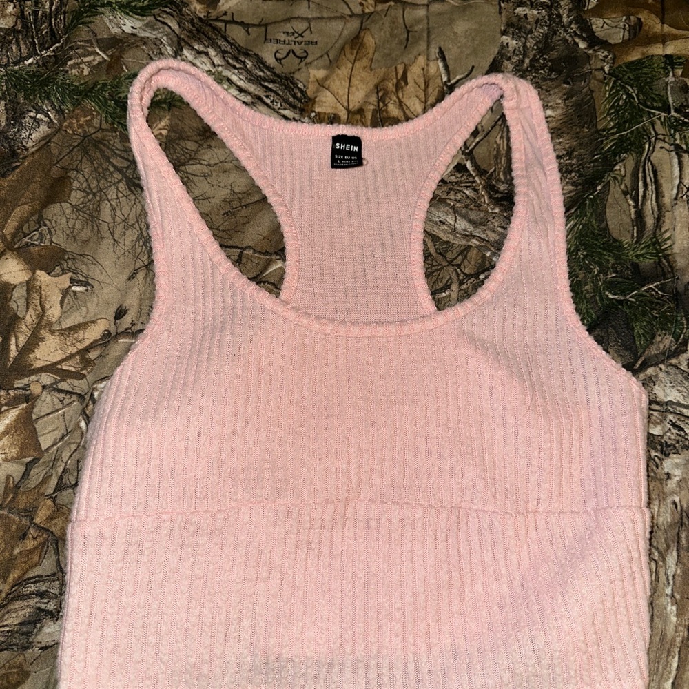 SHEIN Soft Pink Ribbed Tank Top